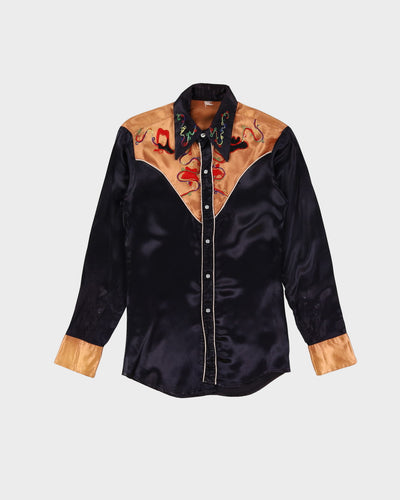 70s Black / Bronze Western Style Long-Sleeve Shirt - XS