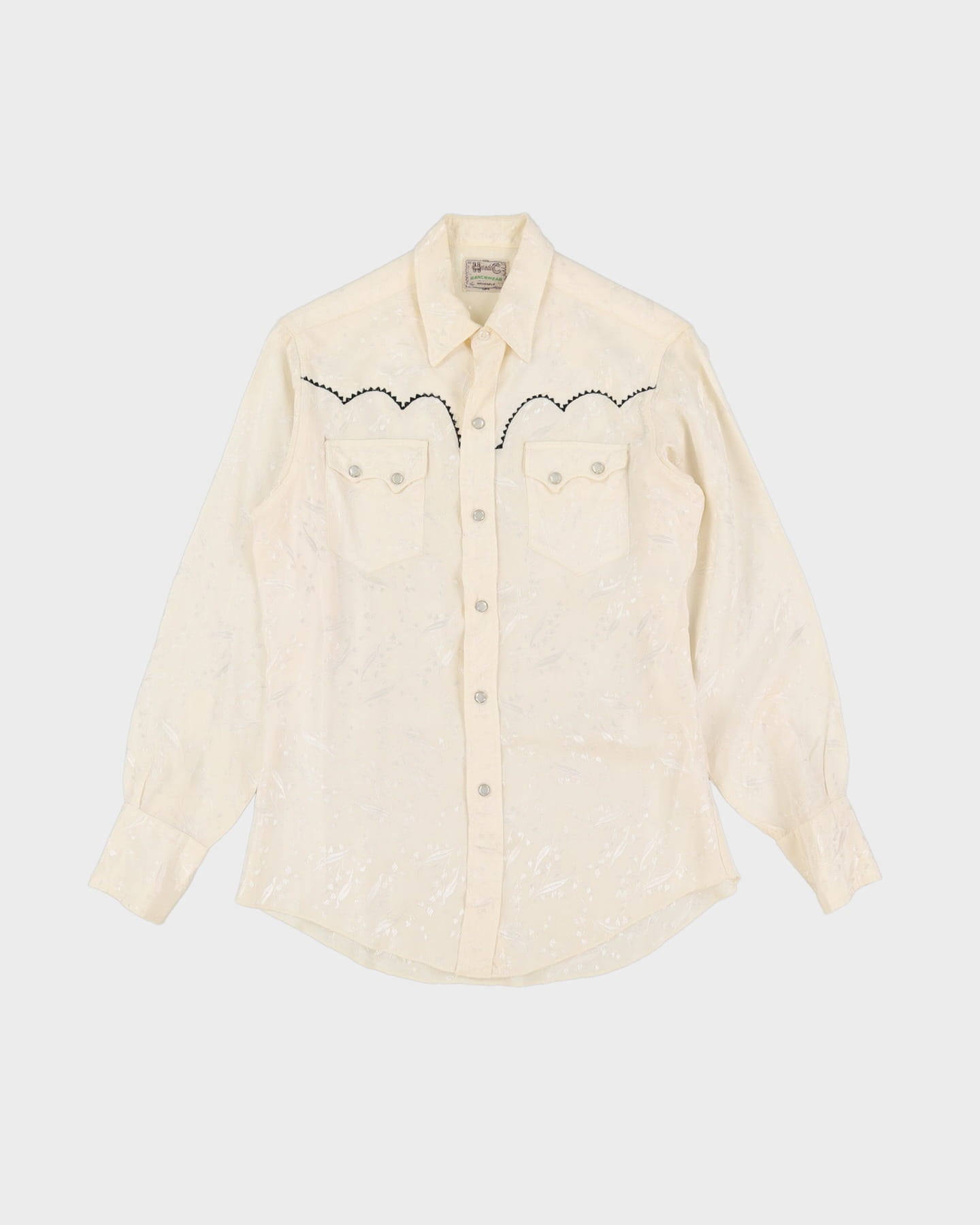 60s White / Off-White Western Style Detailed Long-Sleeve Shirt - S