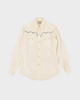 60s White / Off-White Western Style Detailed Long-Sleeve Shirt - S