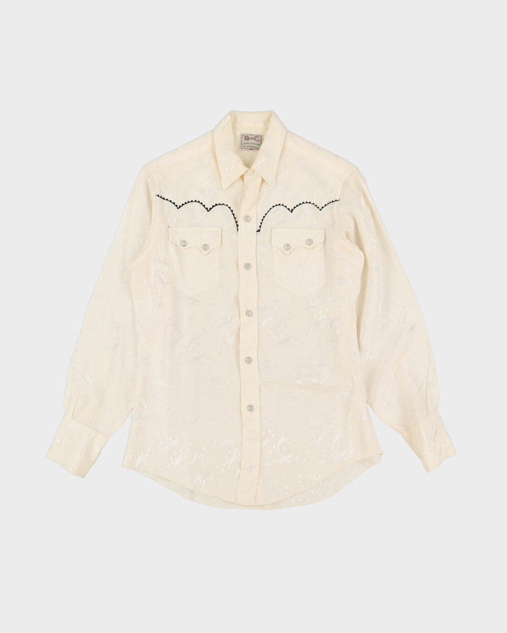60s White / Off-White Western Style Detailed Long-Sleeve Shirt - S