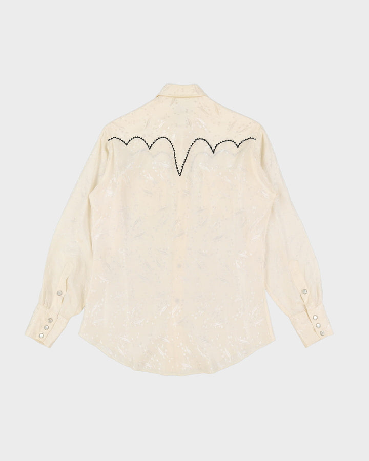 60s White / Off-White Western Style Detailed Long-Sleeve Shirt - S