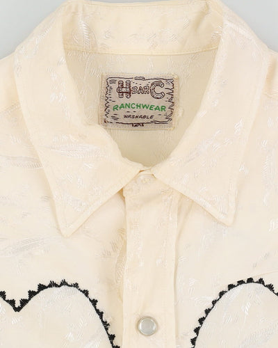 60s White / Off-White Western Style Detailed Long-Sleeve Shirt - S
