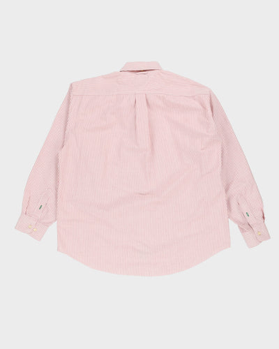 90s Tommy Hilfiger Pink / White Striped Button Up Long-Sleeve Shirt - XL