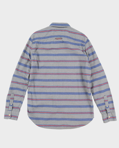 Tommy Hilfiger Grey / Blue / Red Striped Button Up Long-Sleeve Shirt - L