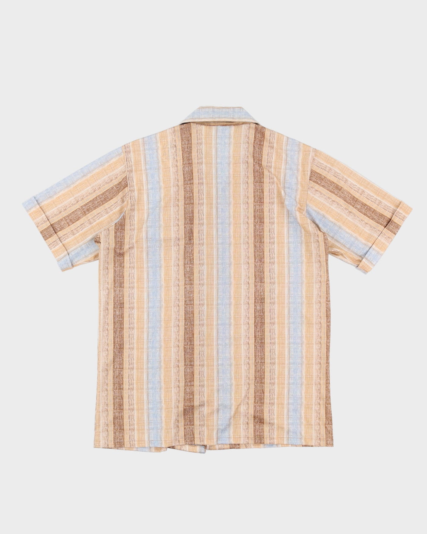 70s California Brown / Blue Striped Button Up Short-Sleeve Shirt - L