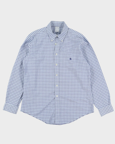 Brooks Brothers Blue Check Patterned Button Up Long-Sleeve Shirt - L