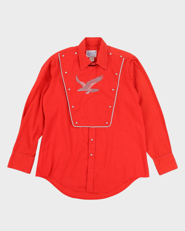 70s Rockmount Ranch Wear Red Button Up Long-Sleeve Western Bib Shirt - M