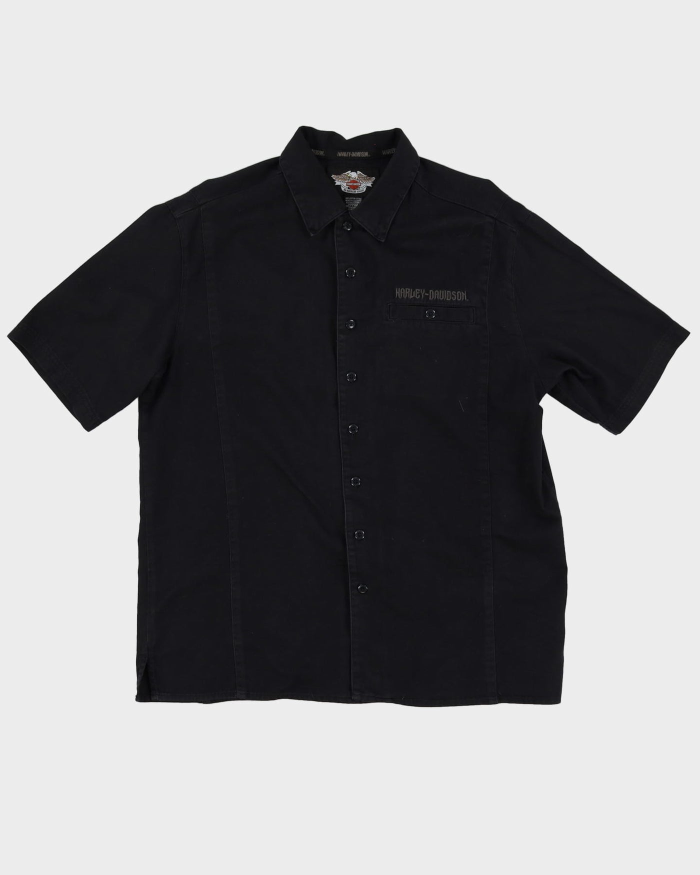 00s Harley Davidson Black Button Up Short-Sleeve Work Shirt - L