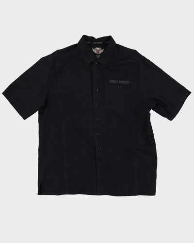00s Harley Davidson Black Button Up Short-Sleeve Work Shirt - L
