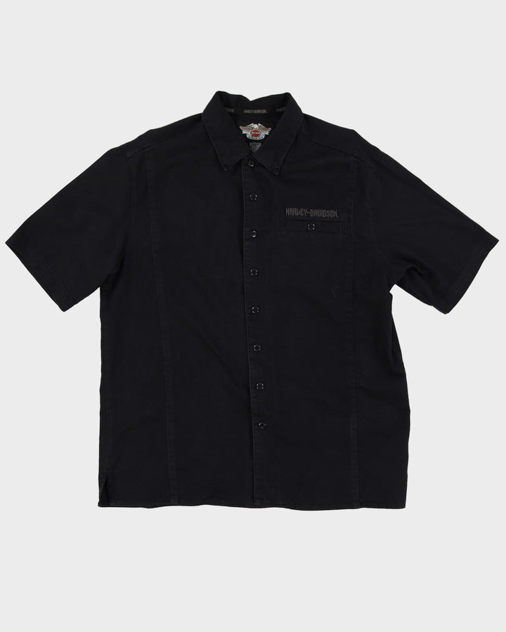 00s Harley Davidson Black Button Up Short-Sleeve Work Shirt - L
