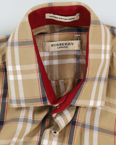Burberry Beige Check Patterned Long-Sleeve Button Up Shirt - S / M