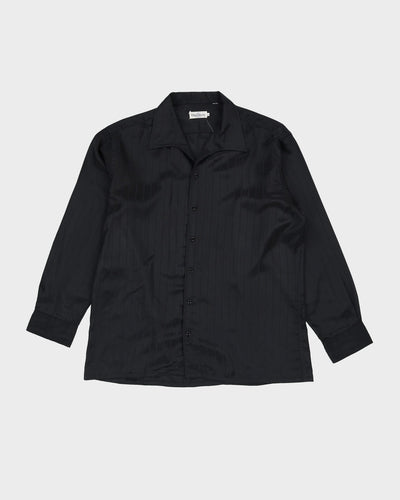 90s Oleg Cassini Black Patterned Long-Sleeve Button Up Shirt - XL
