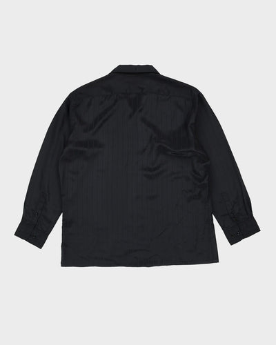 90s Oleg Cassini Black Patterned Long-Sleeve Button Up Shirt - XL