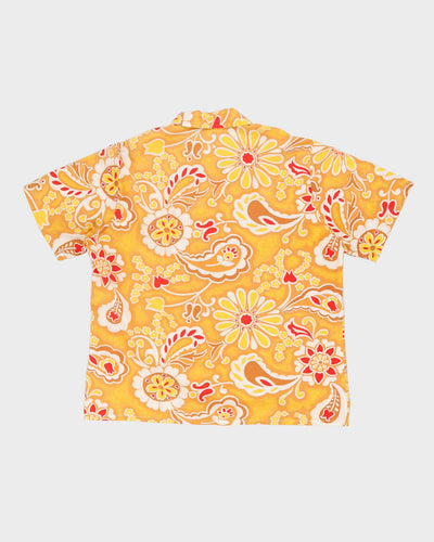 Vintage 70s Yellow Floral Patterned Hawaiian Shirt - XL