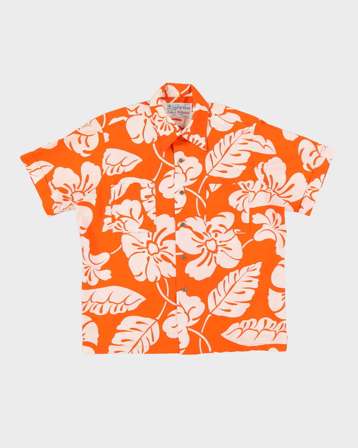 Vintage 70s Orange / Floral Patterned Hawaiian Shirt - M