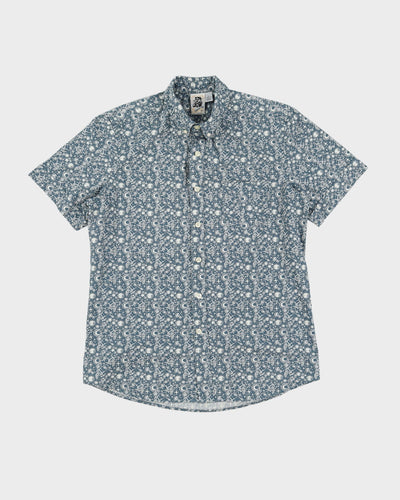 Vintage 90s Kennington Blue Patterned Short-Sleeve Shirt - L