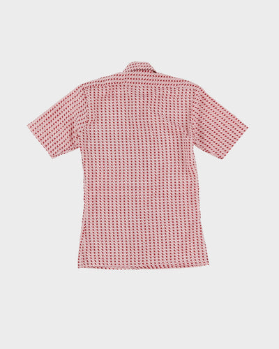 Vintage 70s Star-Pin Red Patterned Short-Sleeve Shirt - XS