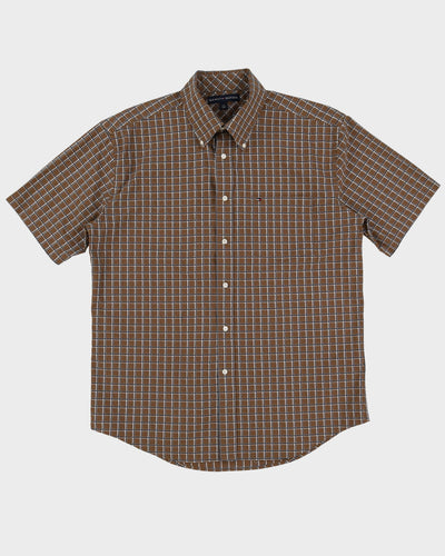 Tommy Hilfiger Brown Check Patterned Short-Sleeve Shirt - L