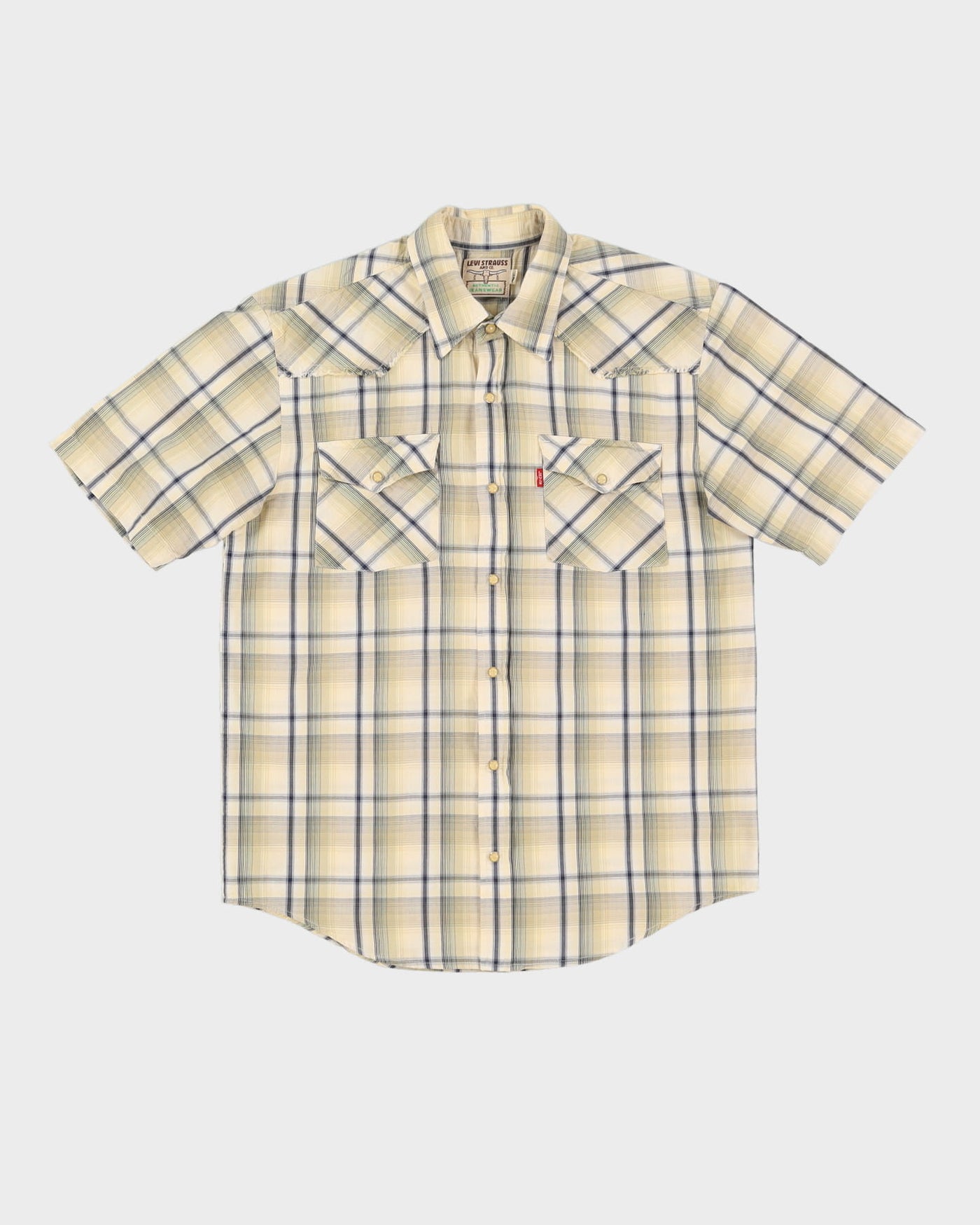 Vintage 90s Levi's Beige Check Patterned Short-Sleeve Western Shirt - S