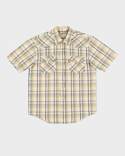 Vintage 90s Levi's Beige Check Patterned Short-Sleeve Western Shirt - S