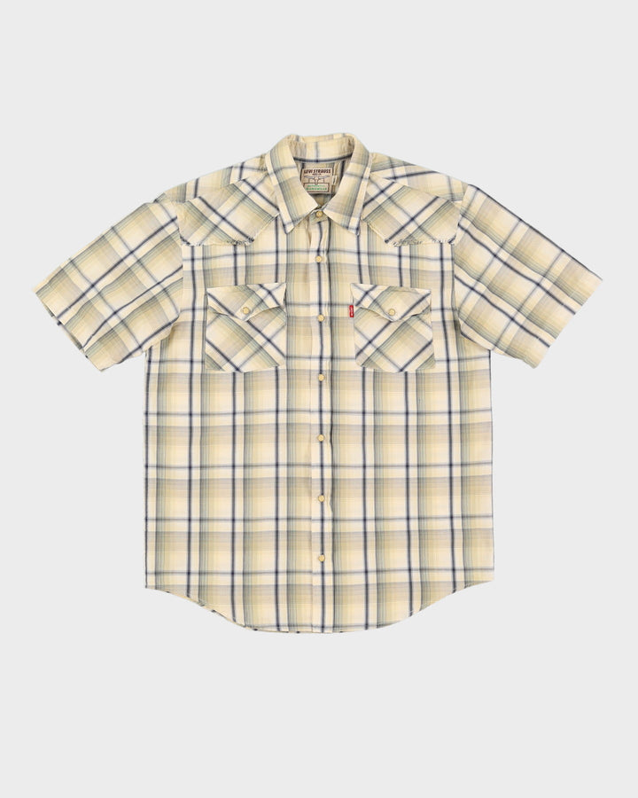 Vintage 90s Levi's Beige Check Patterned Short-Sleeve Western Shirt - S