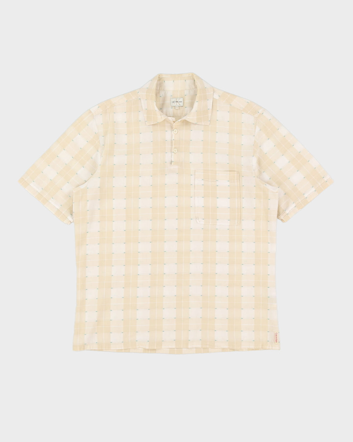 Vintage 90s Calvin Klein Beige Patterned Short-Sleeve Shirt - XL