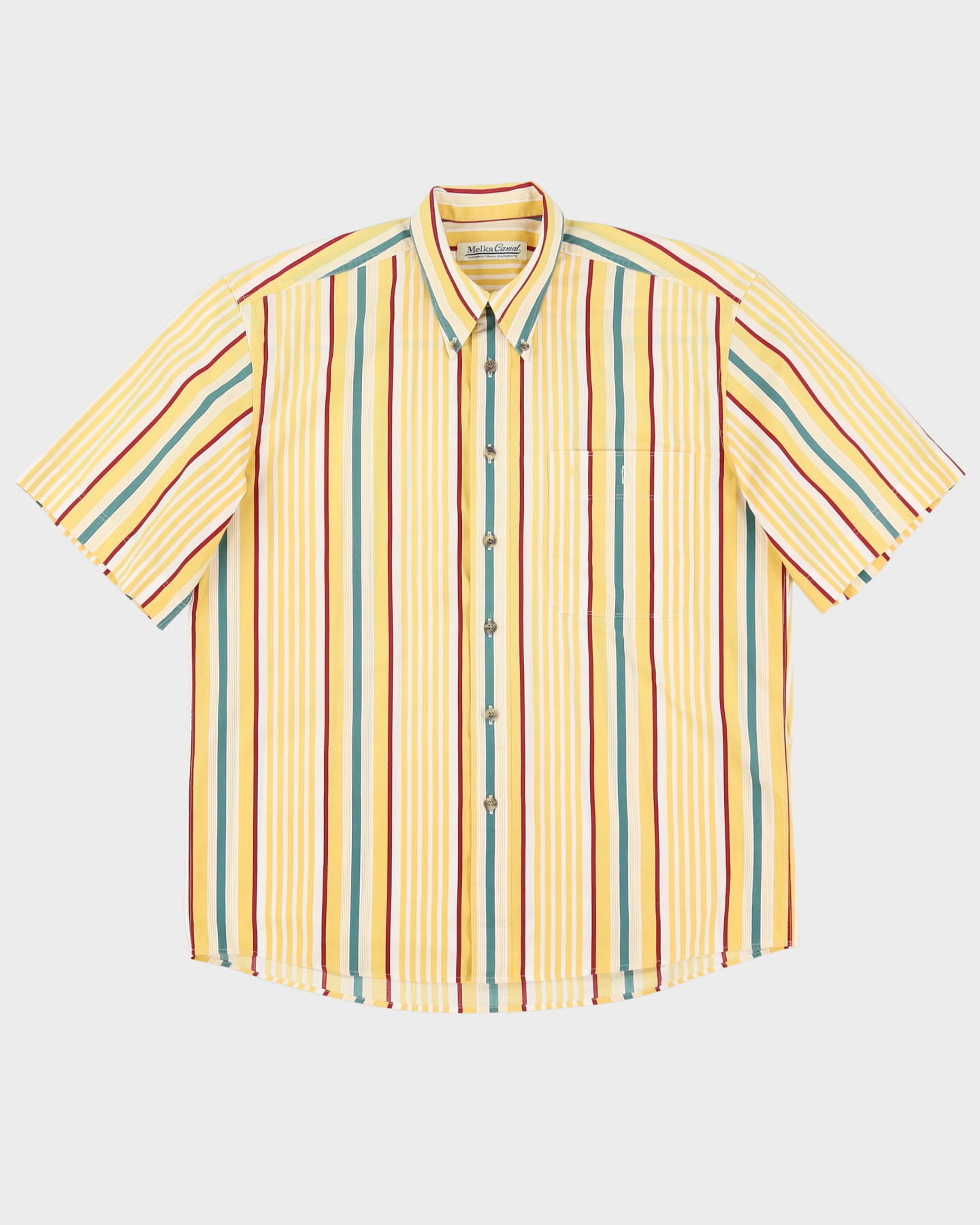 Vintage 80s Melka Casual Yellow Striped Short-Sleeve Patterned Shirt - XL