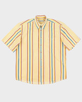 Vintage 80s Melka Casual Yellow Striped Short-Sleeve Patterned Shirt - XL