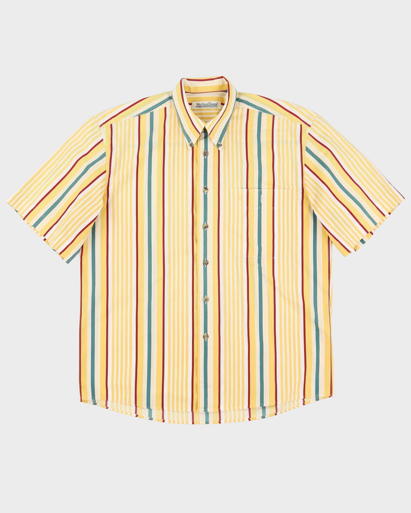 Vintage 80s Melka Casual Yellow Striped Short-Sleeve Patterned Shirt - XL