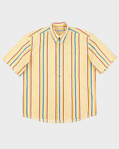 Vintage 80s Melka Casual Yellow Striped Short-Sleeve Patterned Shirt - XL