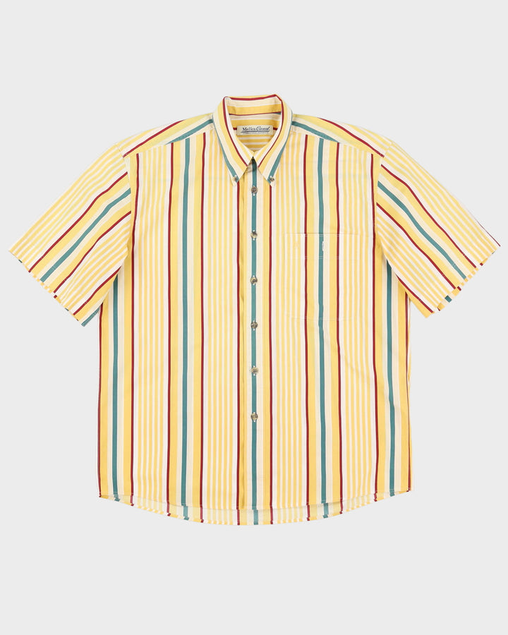 Vintage 80s Melka Casual Yellow Striped Short-Sleeve Patterned Shirt - XL