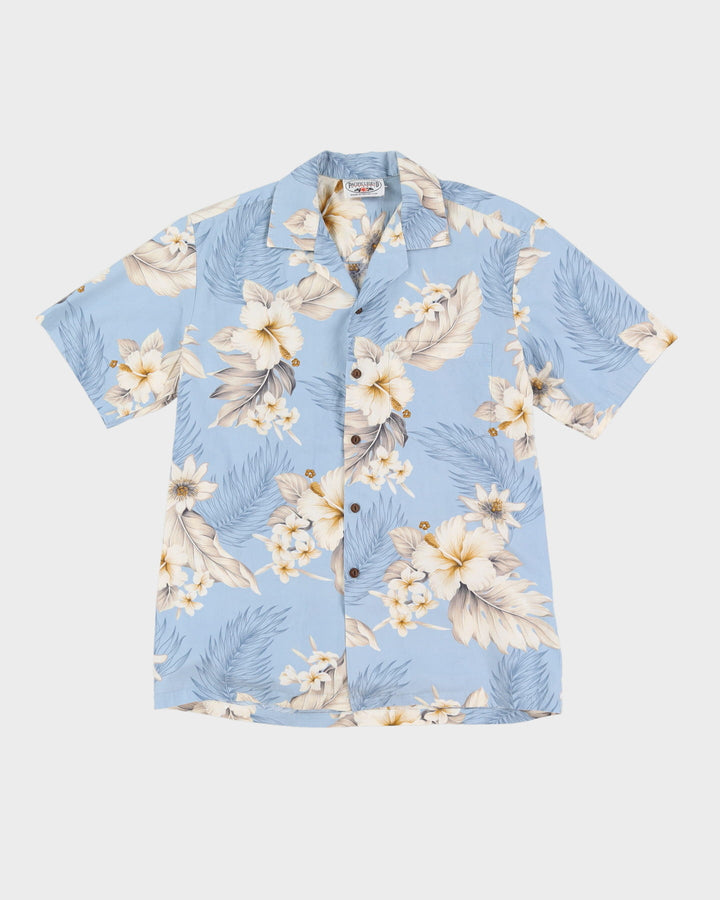 Vintage 80s Pacific Legend Blue / White Floral Patterned Hawaiian Shirt - M