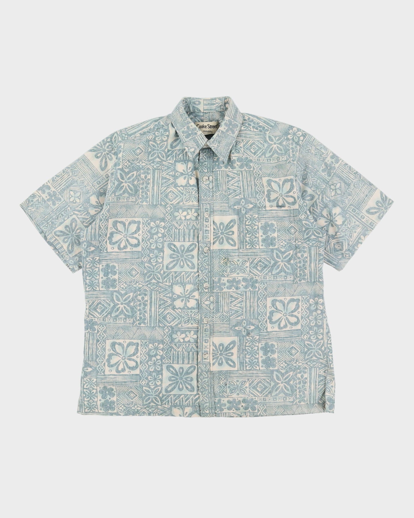 Vintage 90s Cooke Street Blue Made in Hawaii Patterned Hawaiian Shirt - M