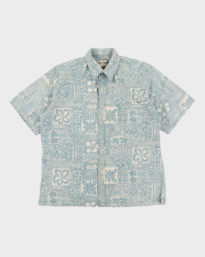 Vintage 90s Cooke Street Blue Made in Hawaii Patterned Hawaiian Shirt - M