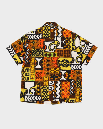 Vintage 60s Pacific Isle Brown / Orange Patterned Hawaiian Shirt - L