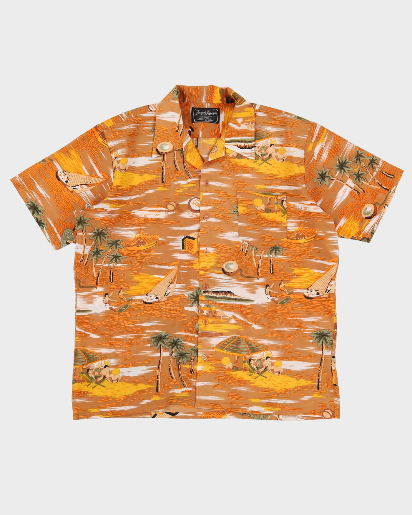 Vintage 70s Joseph Laurin Orange / Yellow Patterned Hawaiian Shirt - XL