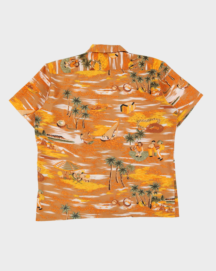 Vintage 70s Joseph Laurin Orange / Yellow Patterned Hawaiian Shirt - XL
