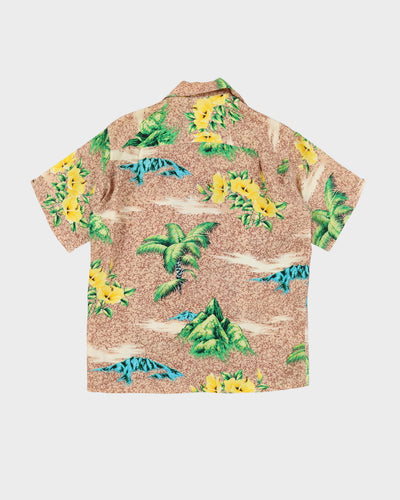 Vintage 40s Pali Hawaii Brown / Beige Floral / Tropical Patterned Hawaiian Shirt - L