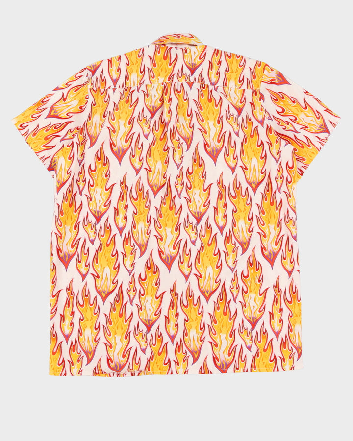 00s Y2K Dancing Girls Flame Patterned Oversized Shirt - XL