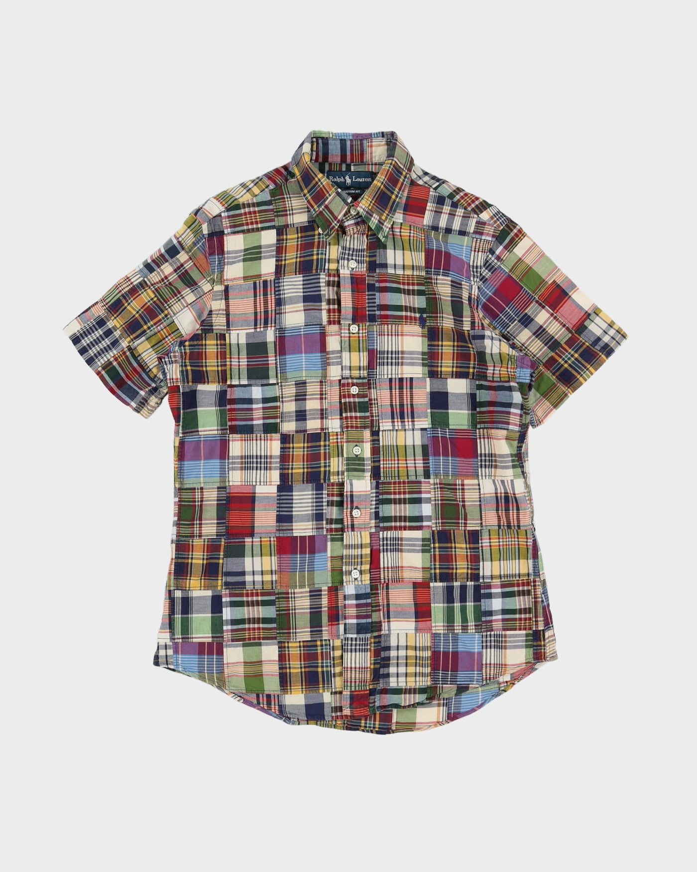 Vintage 90s Ralph Lauren Multi Colour Patchwork Check Patterned Short-Sleeve Shirt - M
