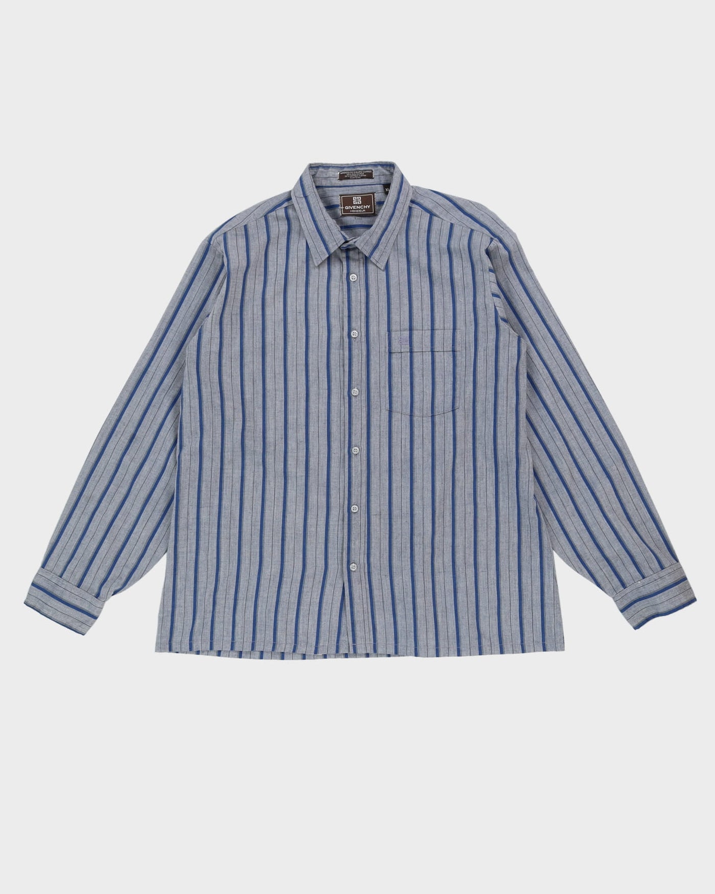 00s Givenchy Grey / Blue Striped Long Sleeve Button Up Shirt - XL