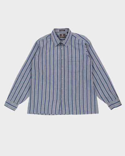 00s Givenchy Grey / Blue Striped Long Sleeve Button Up Shirt - XL