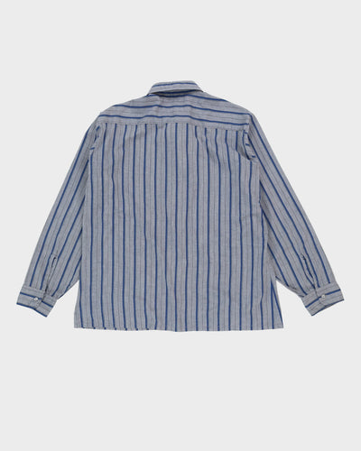 00s Givenchy Grey / Blue Striped Long Sleeve Button Up Shirt - XL