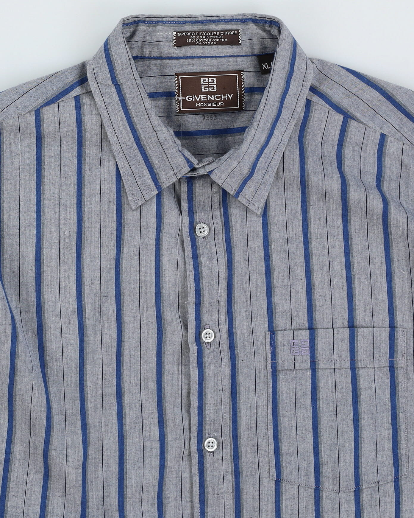 00s Givenchy Grey / Blue Striped Long Sleeve Button Up Shirt - XL