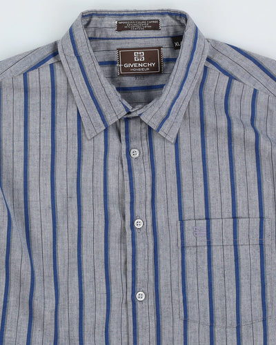 00s Givenchy Grey / Blue Striped Long Sleeve Button Up Shirt - XL