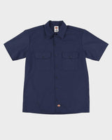 Vintage Dickies Blue Short-Sleeve Button Up Work Shirt - M