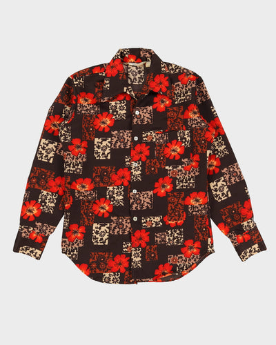 Vintage 70s Brown / Orange Floral Patterned Button Up Shirt - M
