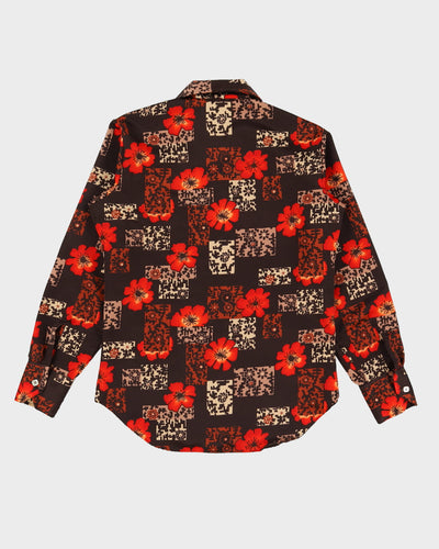 Vintage 70s Brown / Orange Floral Patterned Button Up Shirt - M