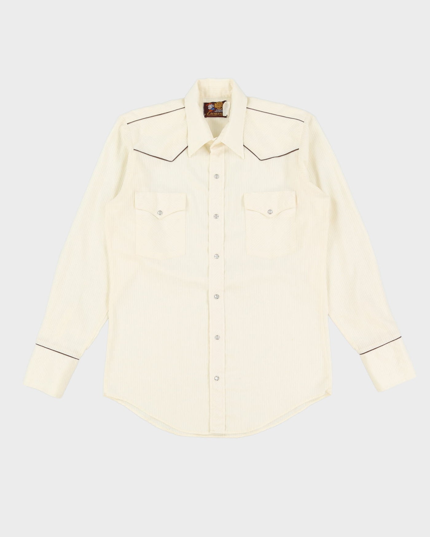 Vintage Kenny Rogers Caravan Western Collection Cream Stripe Patterned Western Shirt - M