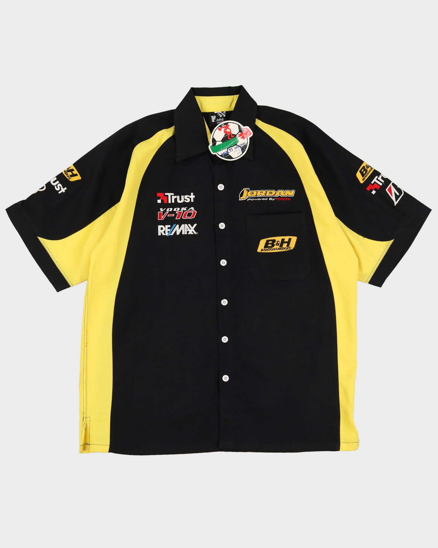 Vintage 90s Deadstock With Tags Jordan Racing F1 Black / Yellow Short Sleeve Shirt - XL